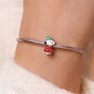 Snoopy silver Charm with Red and Green Accents